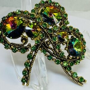 Rivoli Watermelon Vintage-Style Green Crystal Bow Brooch
